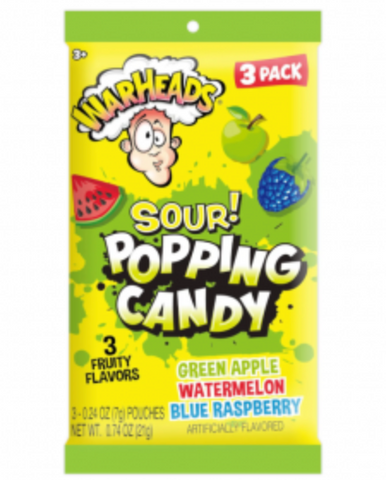 Warheads Sour Popping Candy 3Pk Peg Bag 0.74oz (21g) - 12CT