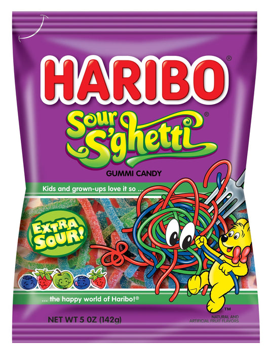 Haribo Peg Bag Sour S'Ghetti - 5oz x 12