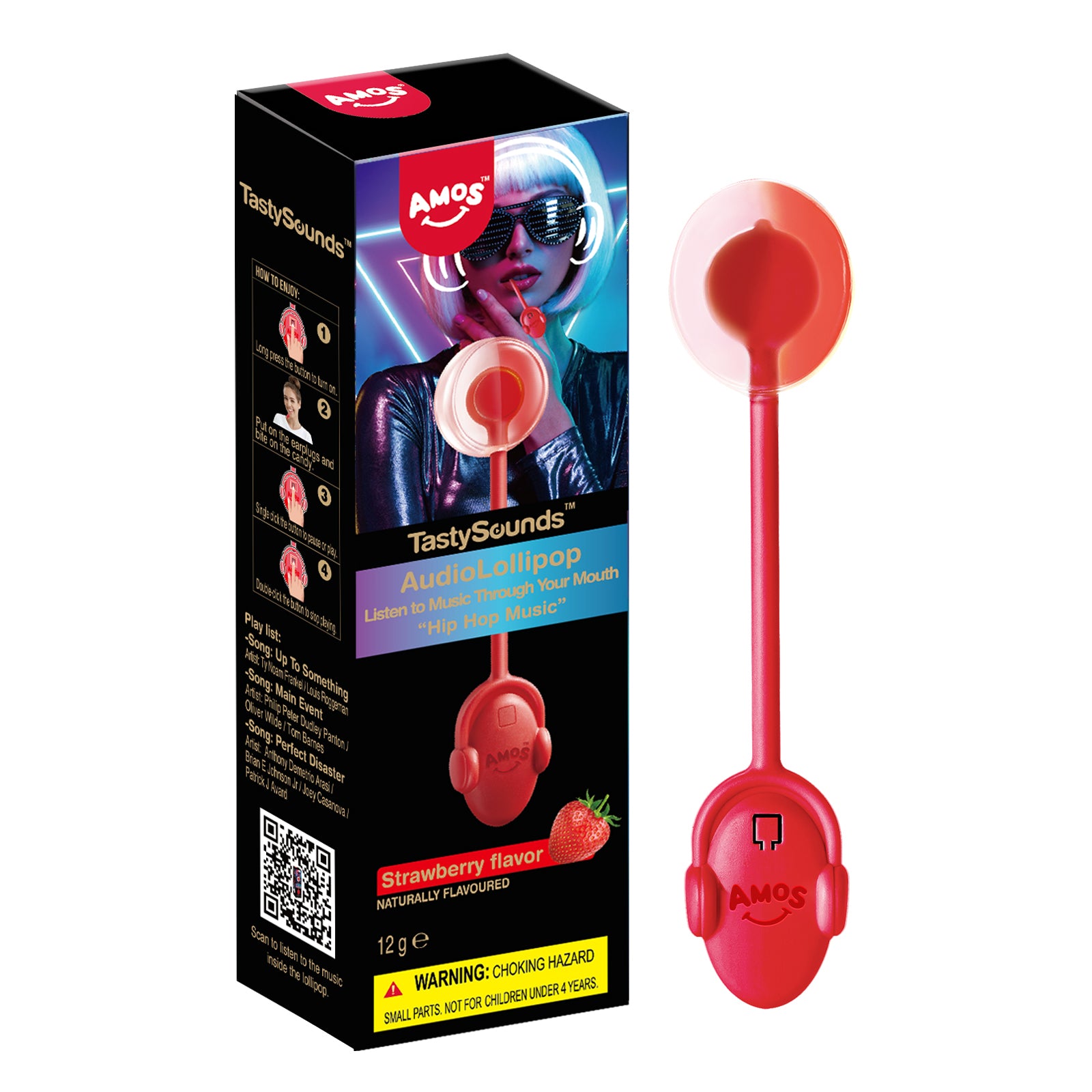 Amos Tasty Sound Audio Lollipop Strawberry 12g x 12