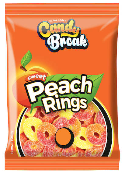Halal Candy Break Peach Rings 4oz x 12
