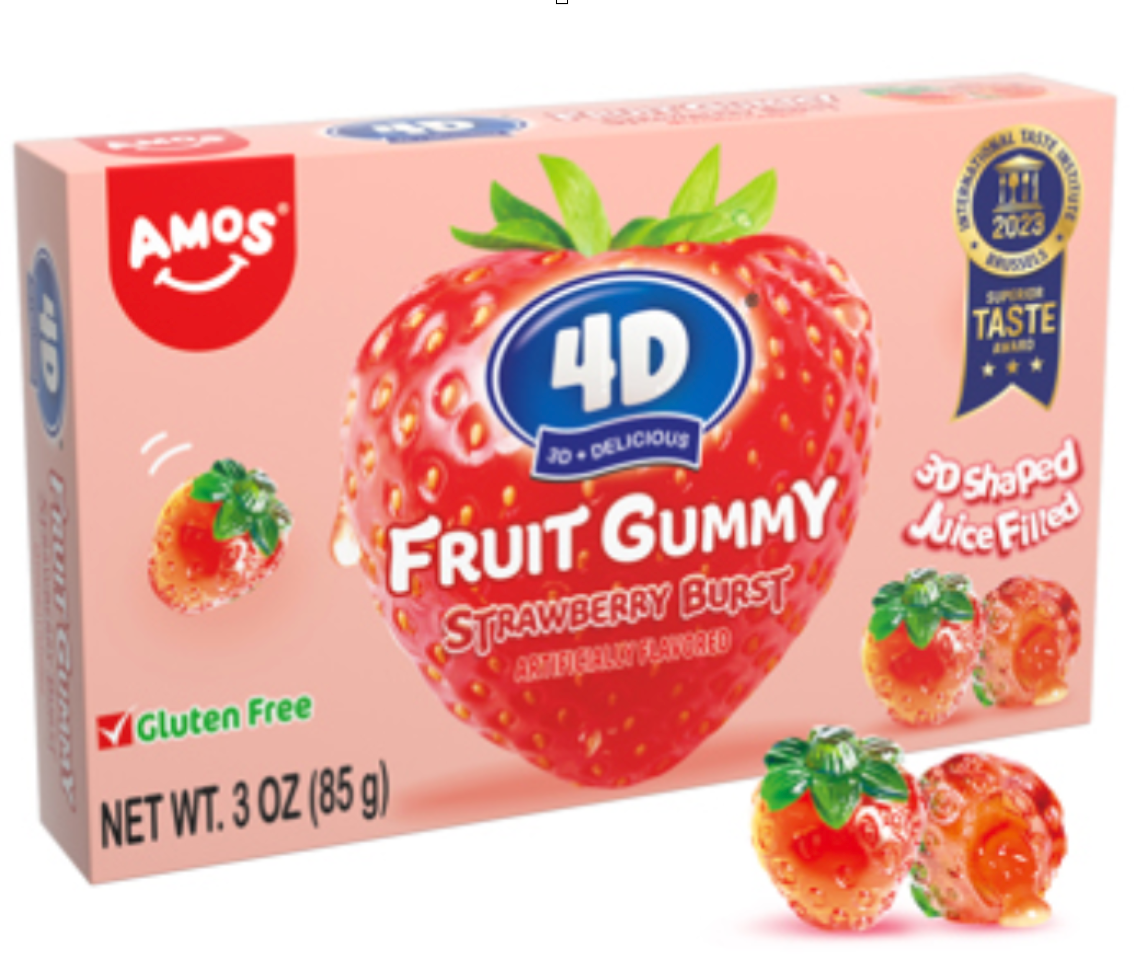 Amos 4D Gummy Strawberry Burst Theatre box 3oz x 12