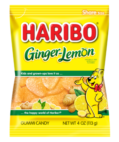 Haribo Peg Bag Ginger Lemon 4oz x 12