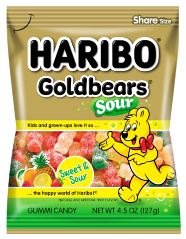 Haribo Peg Bag Sour Gold Bears 4.5oz x 12