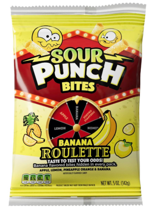 Sour Punch Banana Roulette Bites Peg 5oz x 12