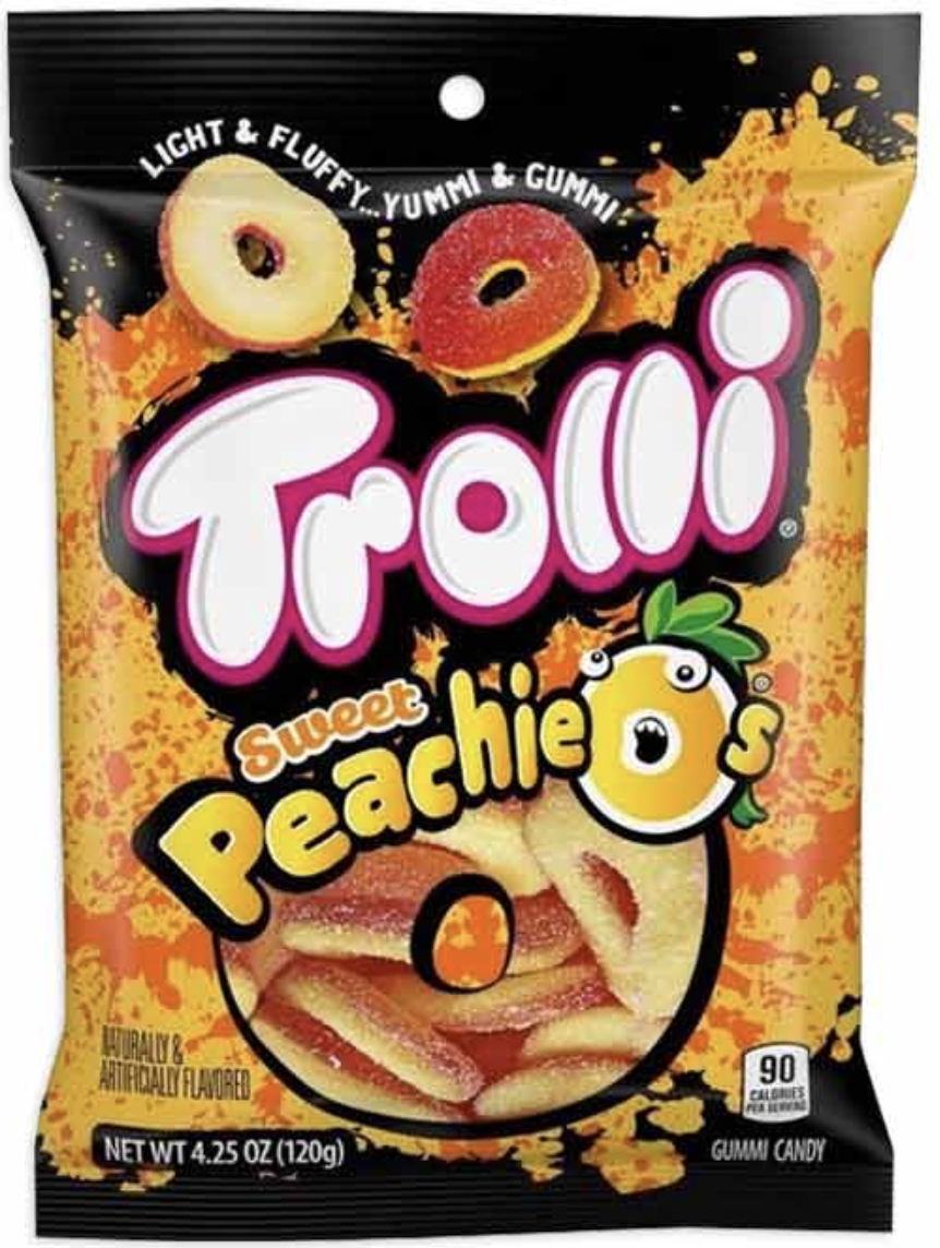 Trolli Peg Bag Peachie-O'S 4.25oz x 12