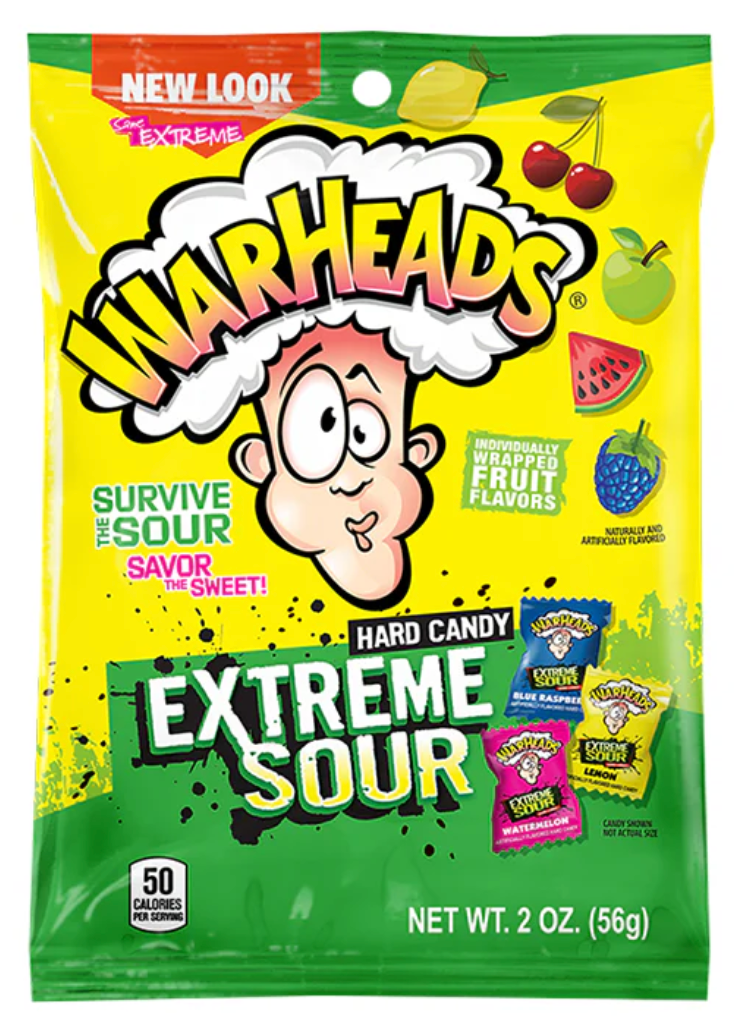 Warheads Extreme Sour Hard Candy Peg Beg x 12