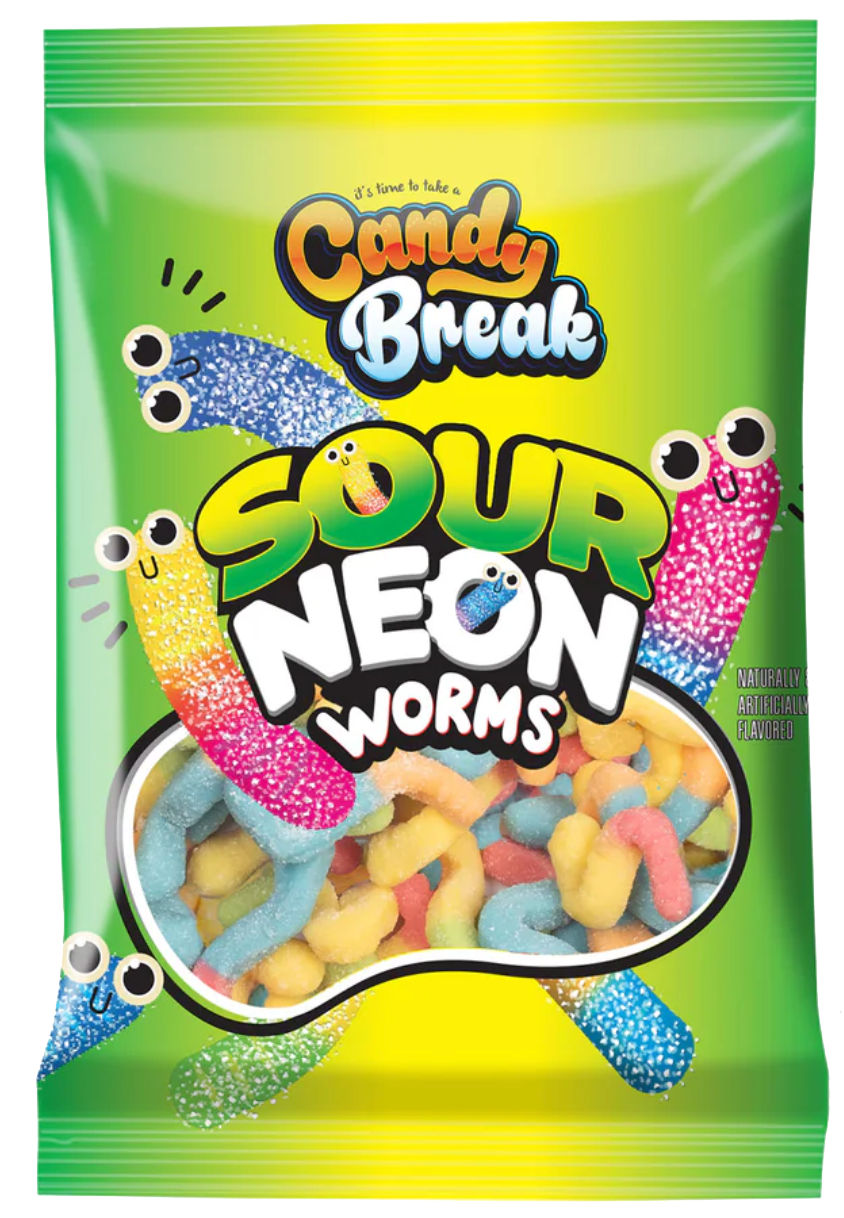 Candy Break Sour Neon Worms 4oz x 12