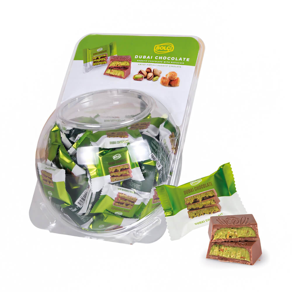 Bolci Dubai Milk Chocolate Pistachio Kadaif Filled Squares 16g