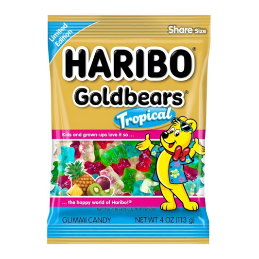 Haribo Peg Bag Limited Edition Gold Bears Tropical - 4oz x12