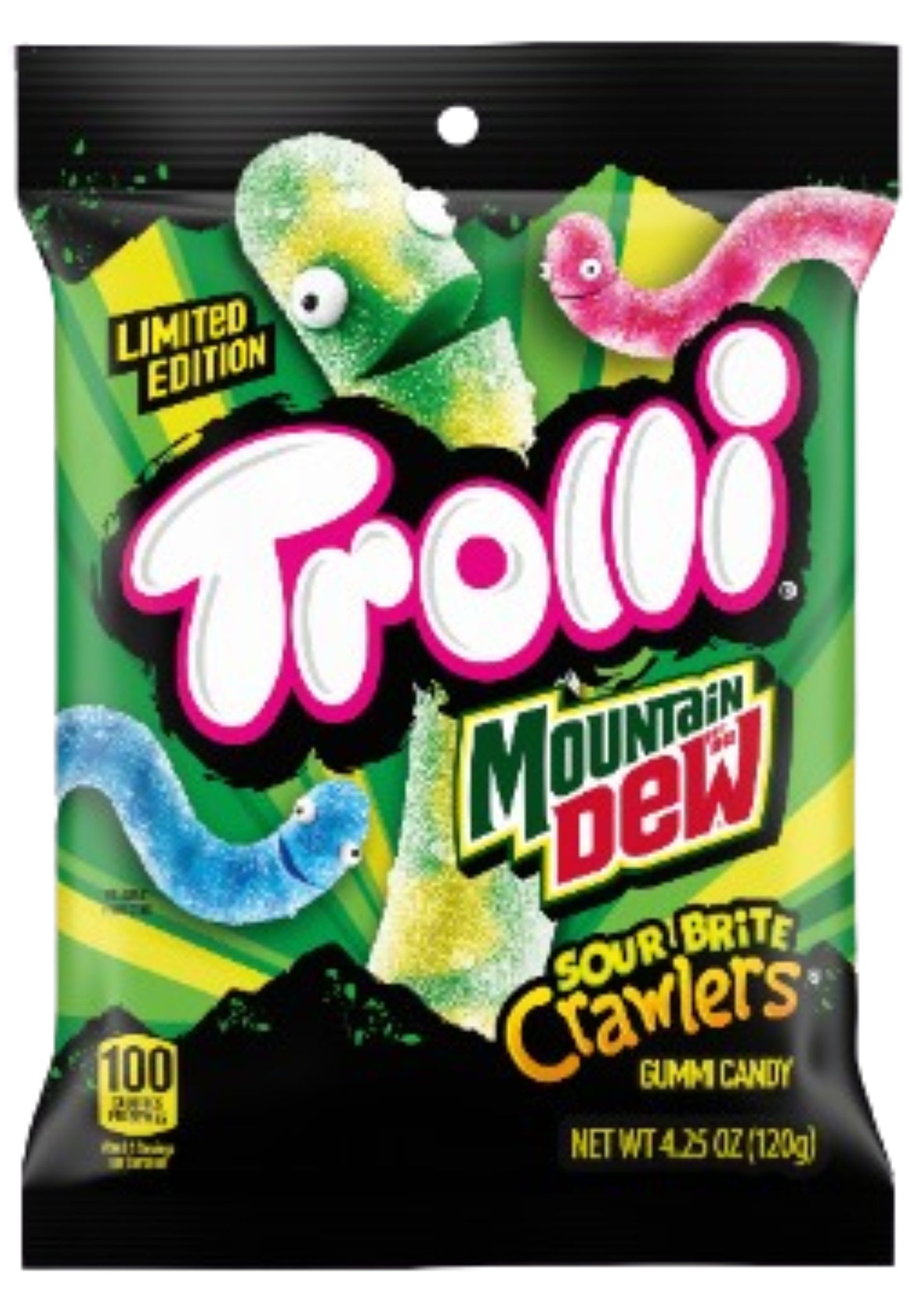 Trolli Peg Bag Sour Mountain Dew Crawlers 4.25oz Peg Bag x 12